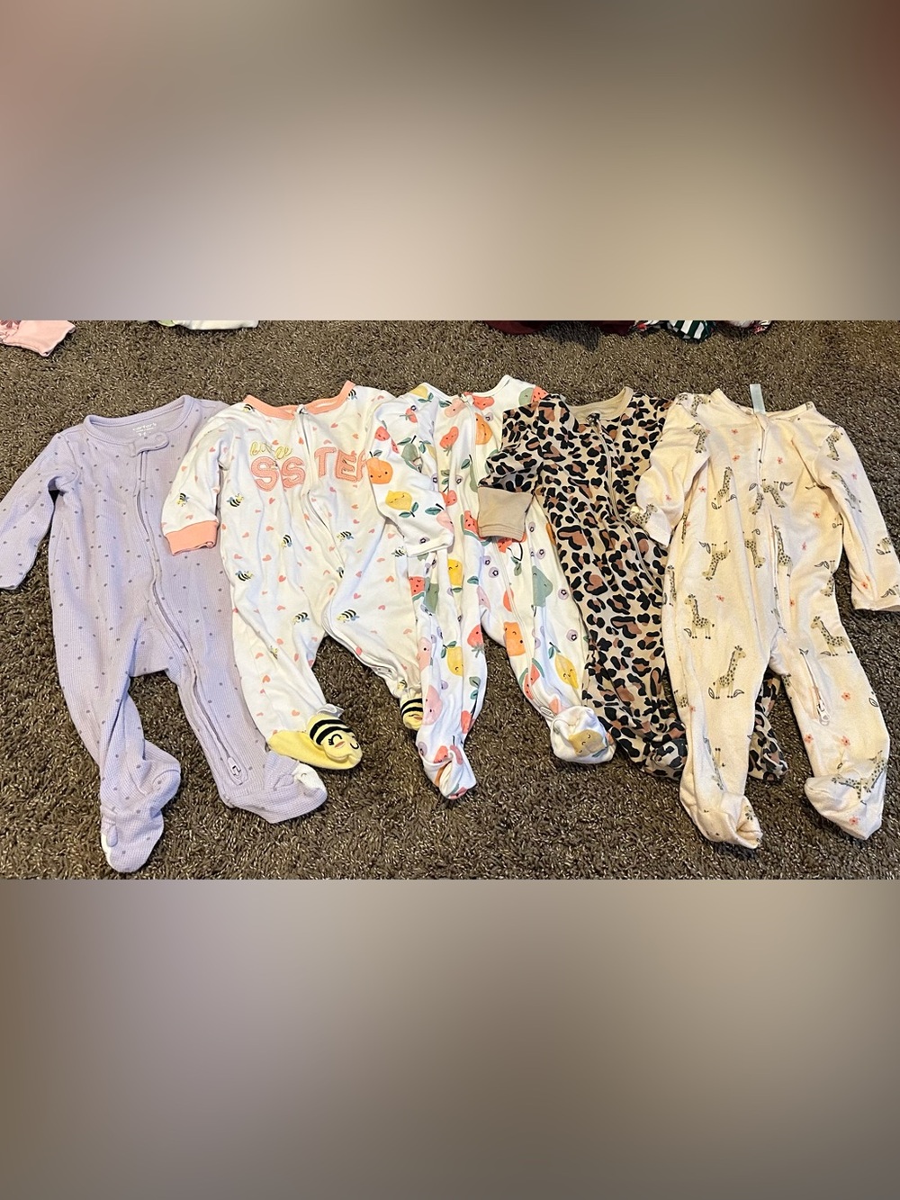 Baby Girls' White Peach & Animal Print Footed One-Piece Sleepers